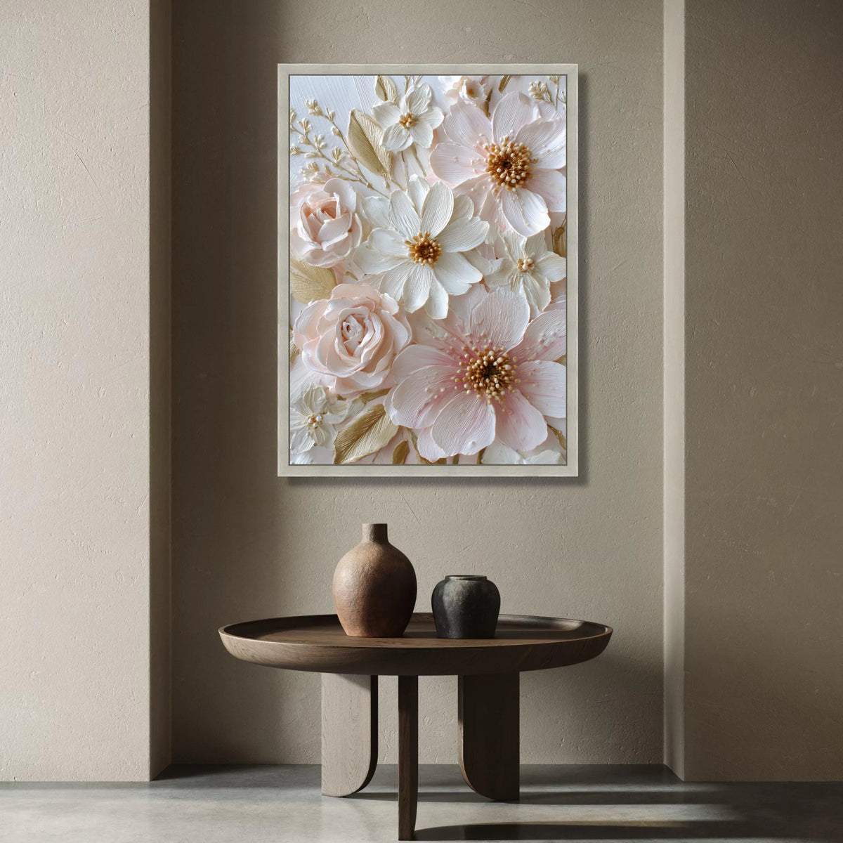 Elegant Pastel Floral Bouquet Canvas, Soft Pink and White Flowers Wall Art, Romantic Home Decoration, Botanical Canvas Canvas Print Art