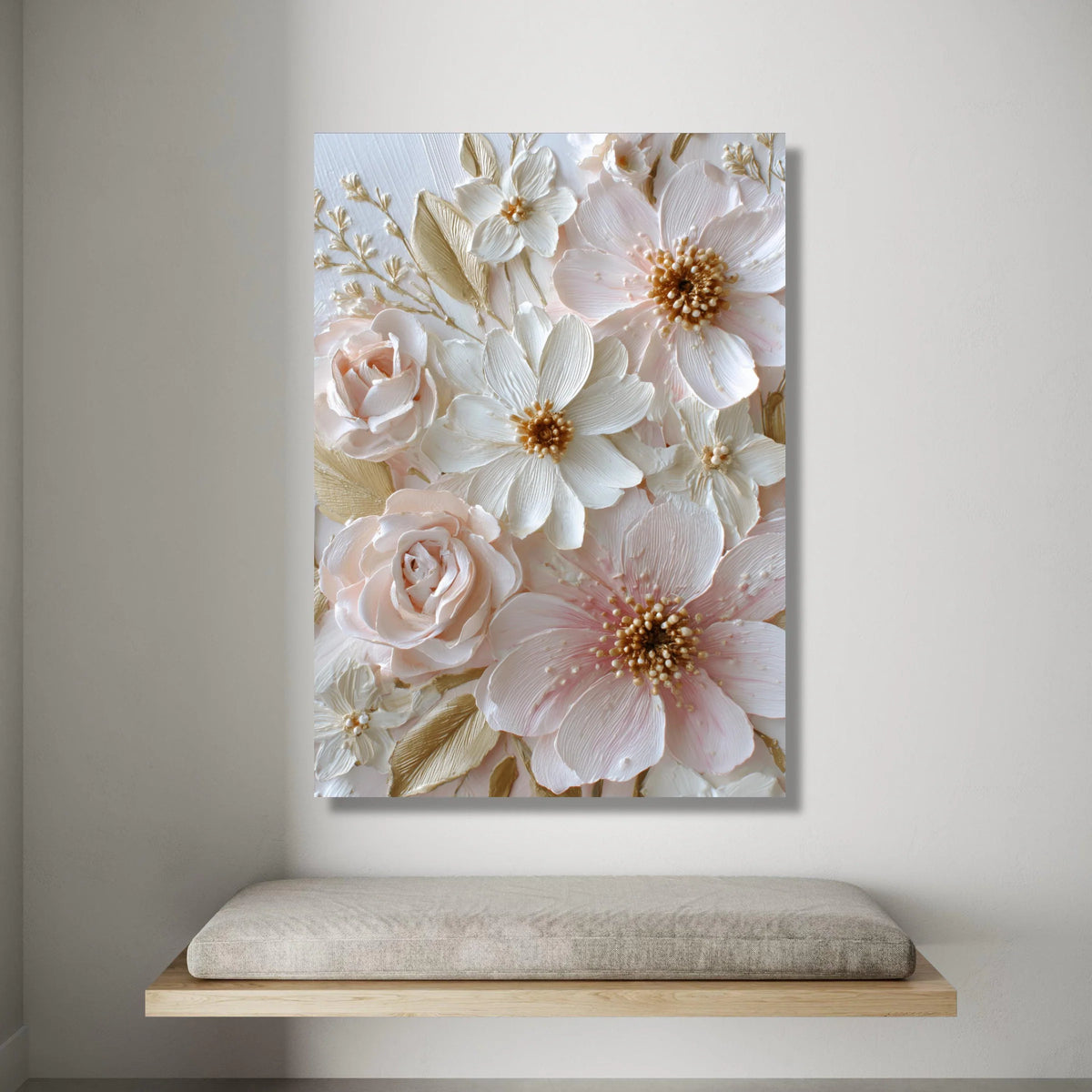 Elegant Pastel Floral Bouquet Canvas, Soft Pink and White Flowers Wall Art, Romantic Home Decoration, Botanical Canvas Canvas Print Art