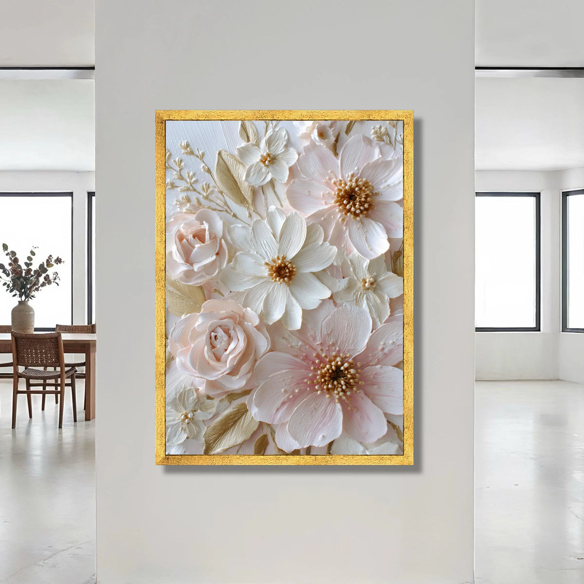 Elegant Pastel Floral Bouquet Canvas, Soft Pink and White Flowers Wall Art, Romantic Home Decoration, Botanical Canvas Canvas Print Art