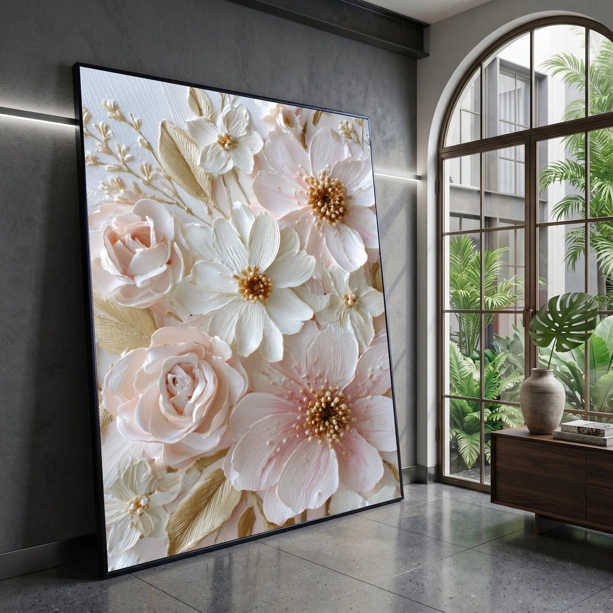 Elegant Pastel Floral Bouquet Canvas, Soft Pink and White Flowers Wall Art, Romantic Home Decoration, Botanical Canvas Canvas Print Art