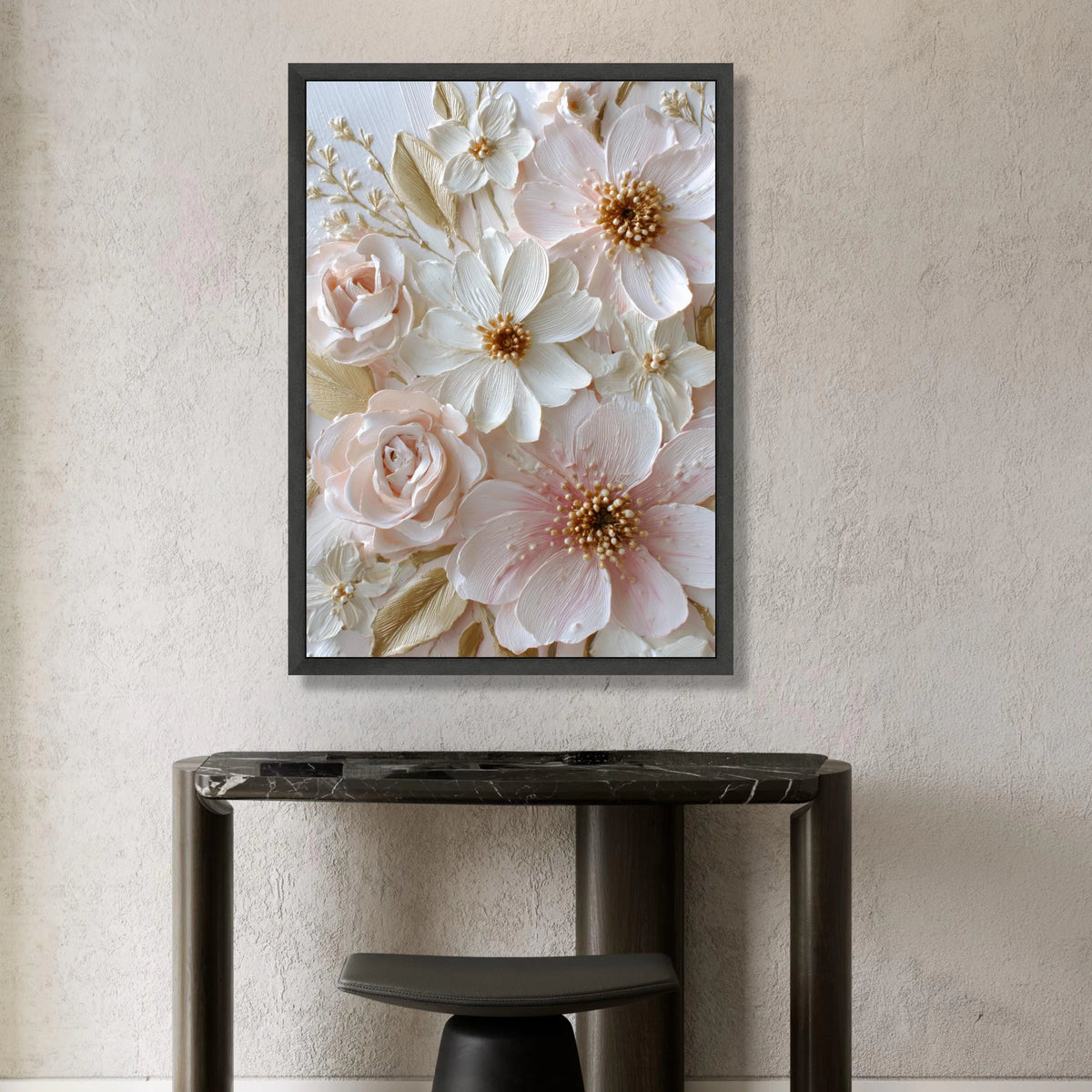 Elegant Pastel Floral Bouquet Canvas, Soft Pink and White Flowers Wall Art, Romantic Home Decoration, Botanical Canvas Canvas Print Art