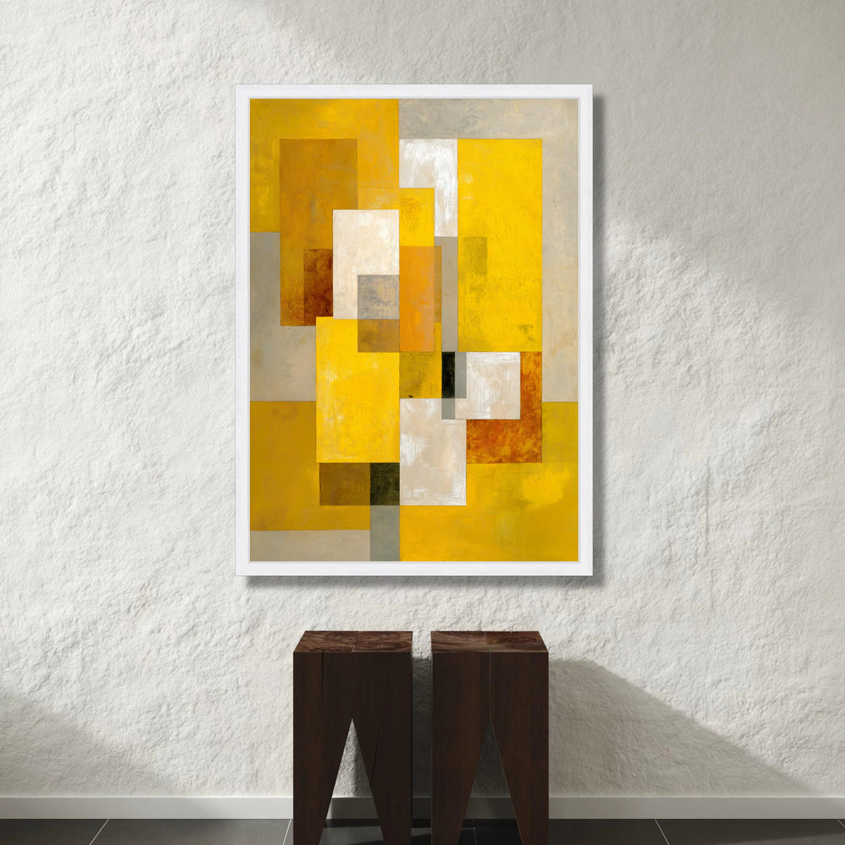 Modern Geometric Abstract Canvas, Yellow and Beige Rectangles, Contemporary Wall Art, Minimalist Home Decoration, Vibrant Canvas Print Art