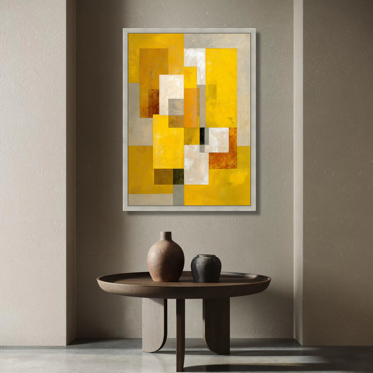 Modern Geometric Abstract Canvas, Yellow and Beige Rectangles, Contemporary Wall Art, Minimalist Home Decoration, Vibrant Canvas Print Art