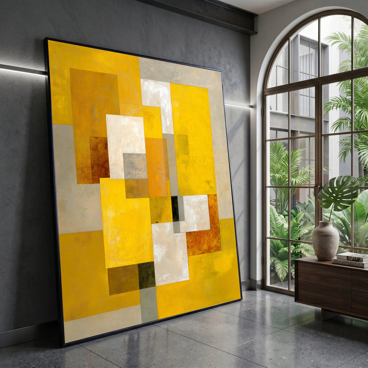 Modern Geometric Abstract Canvas, Yellow and Beige Rectangles, Contemporary Wall Art, Minimalist Home Decoration, Vibrant Canvas Print Art