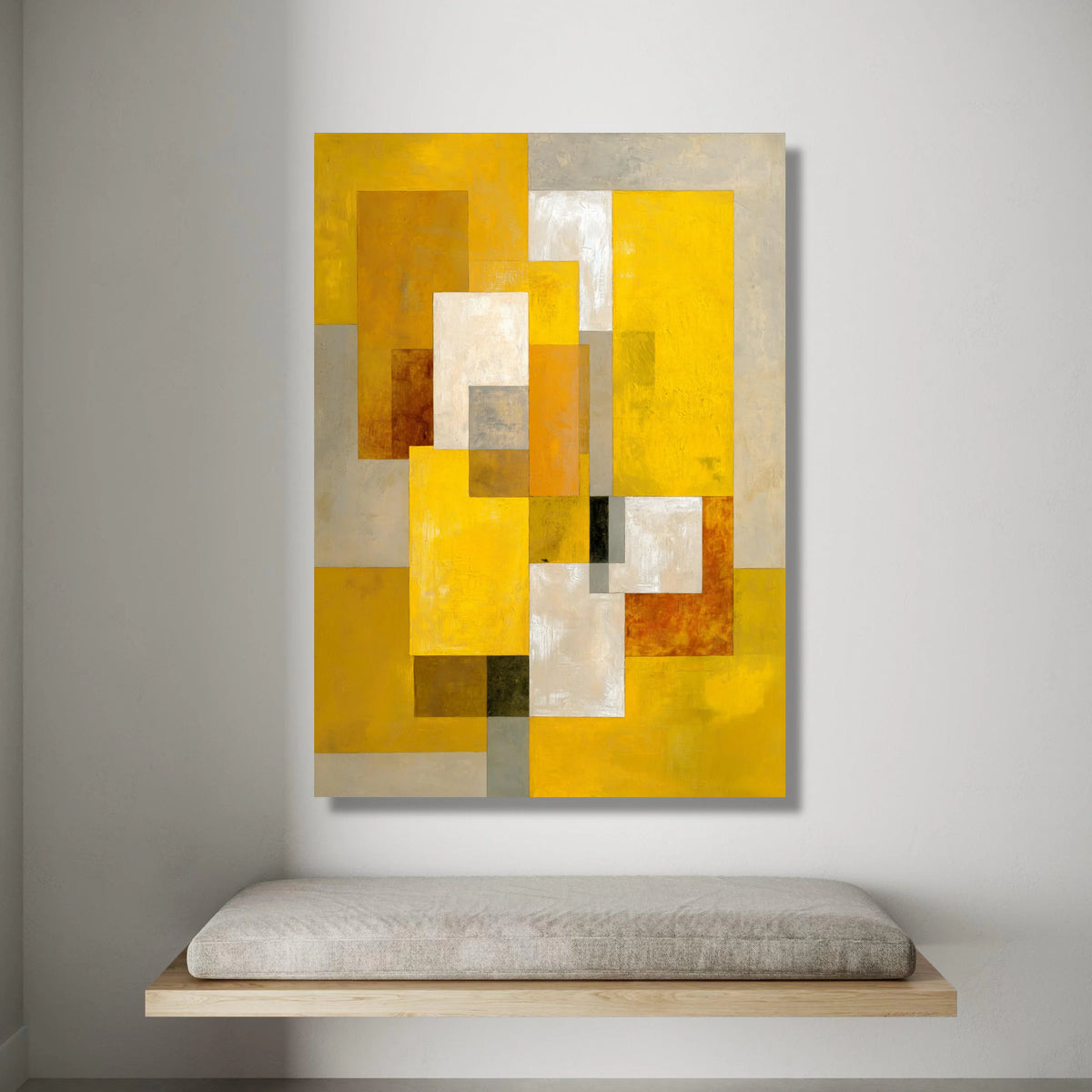 Modern Geometric Abstract Canvas, Yellow and Beige Rectangles, Contemporary Wall Art, Minimalist Home Decoration, Vibrant Canvas Print Art