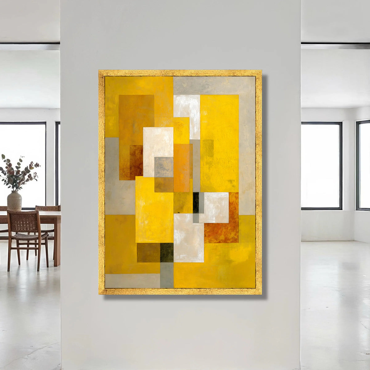 Modern Geometric Abstract Canvas, Yellow and Beige Rectangles, Contemporary Wall Art, Minimalist Home Decoration, Vibrant Canvas Print Art
