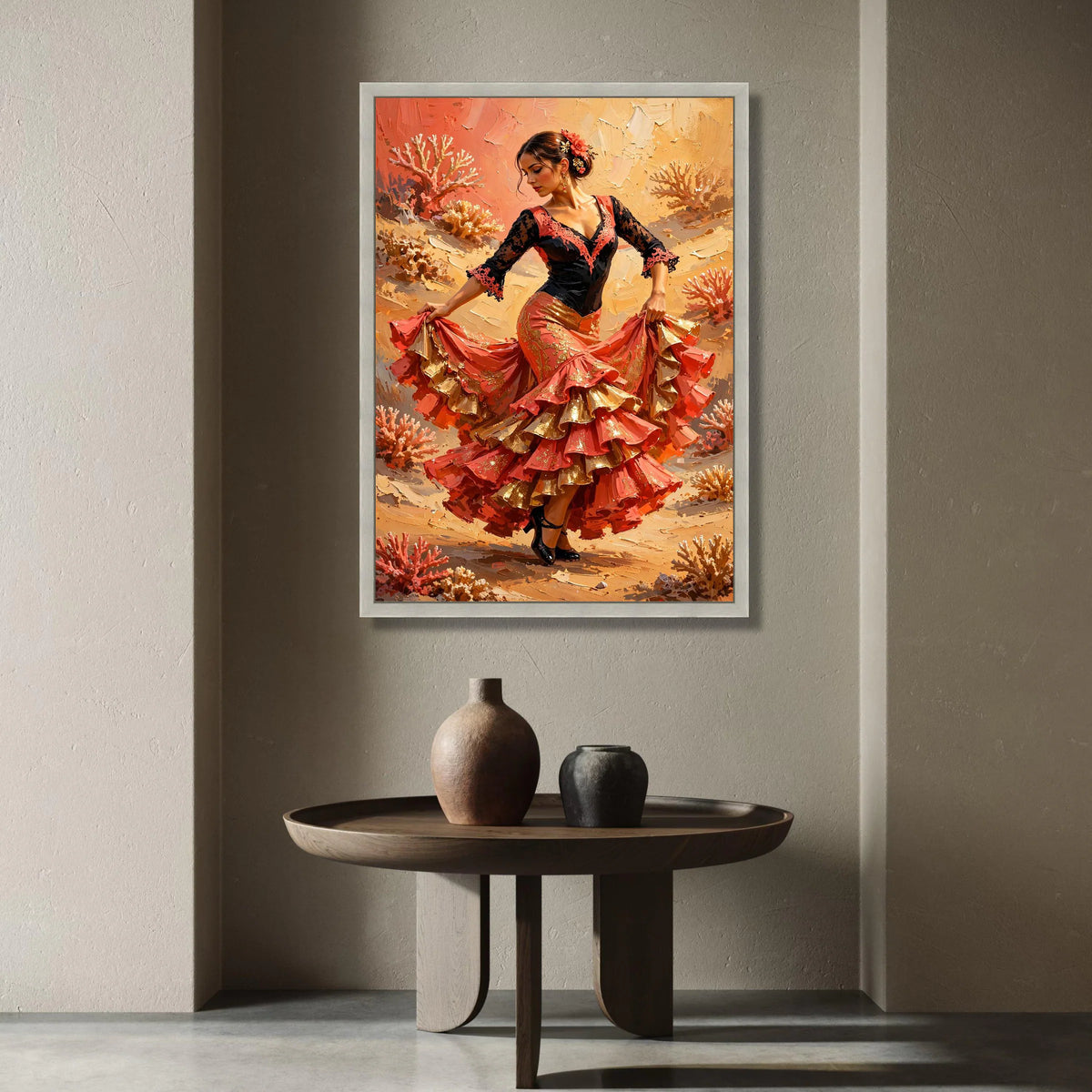 Elegant Flamenco Dancer Canvas Wall Art, Spanish Dance Dress Painting, Vibrant Cultural Home Decor, Dynamic Movement Canvas Print Art