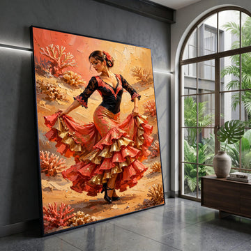 Elegant Flamenco Dancer Canvas Wall Art, Spanish Dance Dress Painting, Vibrant Cultural Home Decor, Dynamic Movement Canvas Print Art