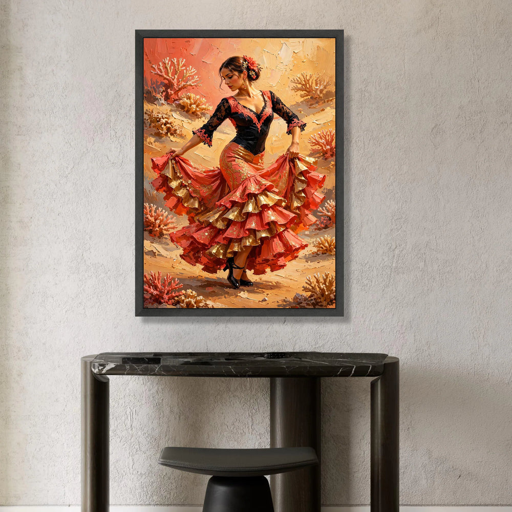 Elegant Flamenco Dancer Canvas Wall Art, Spanish Dance Dress Painting, Vibrant Cultural Home Decor, Dynamic Movement Canvas Print Art