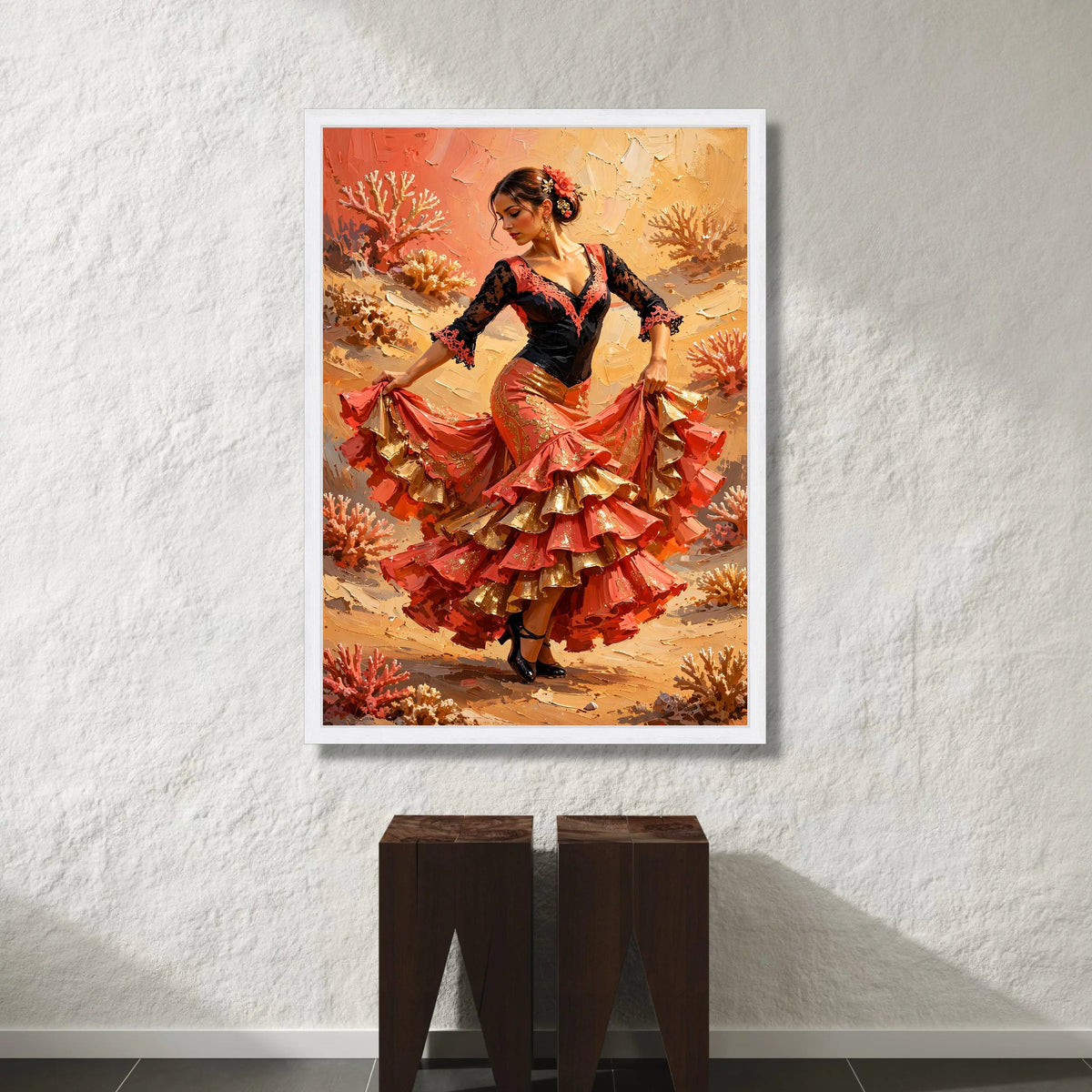 Elegant Flamenco Dancer Canvas Wall Art, Spanish Dance Dress Painting, Vibrant Cultural Home Decor, Dynamic Movement Canvas Print Art