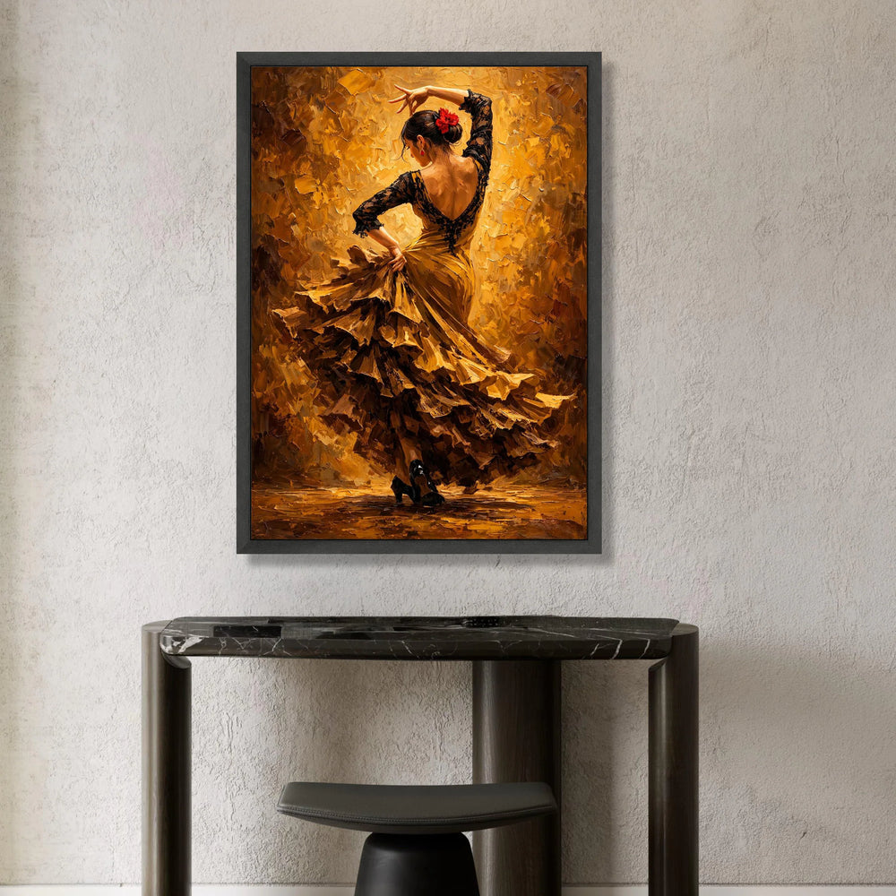 Passionate Flamenco Dancer Canvas Wall Art, Spanish Dance Silhouette, Elegant Woman Ruffled Dress, Vibrant Home Decoration Canvas Print Art