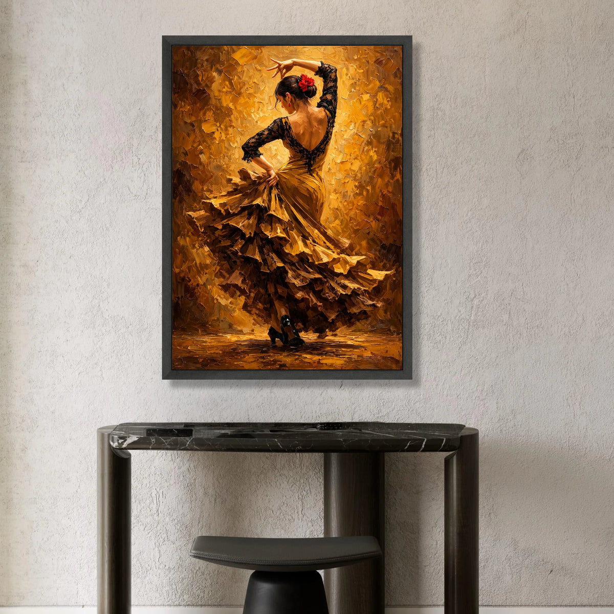 Passionate Flamenco Dancer Canvas Wall Art, Spanish Dance Silhouette, Elegant Woman Ruffled Dress, Vibrant Home Decoration Canvas Print Art