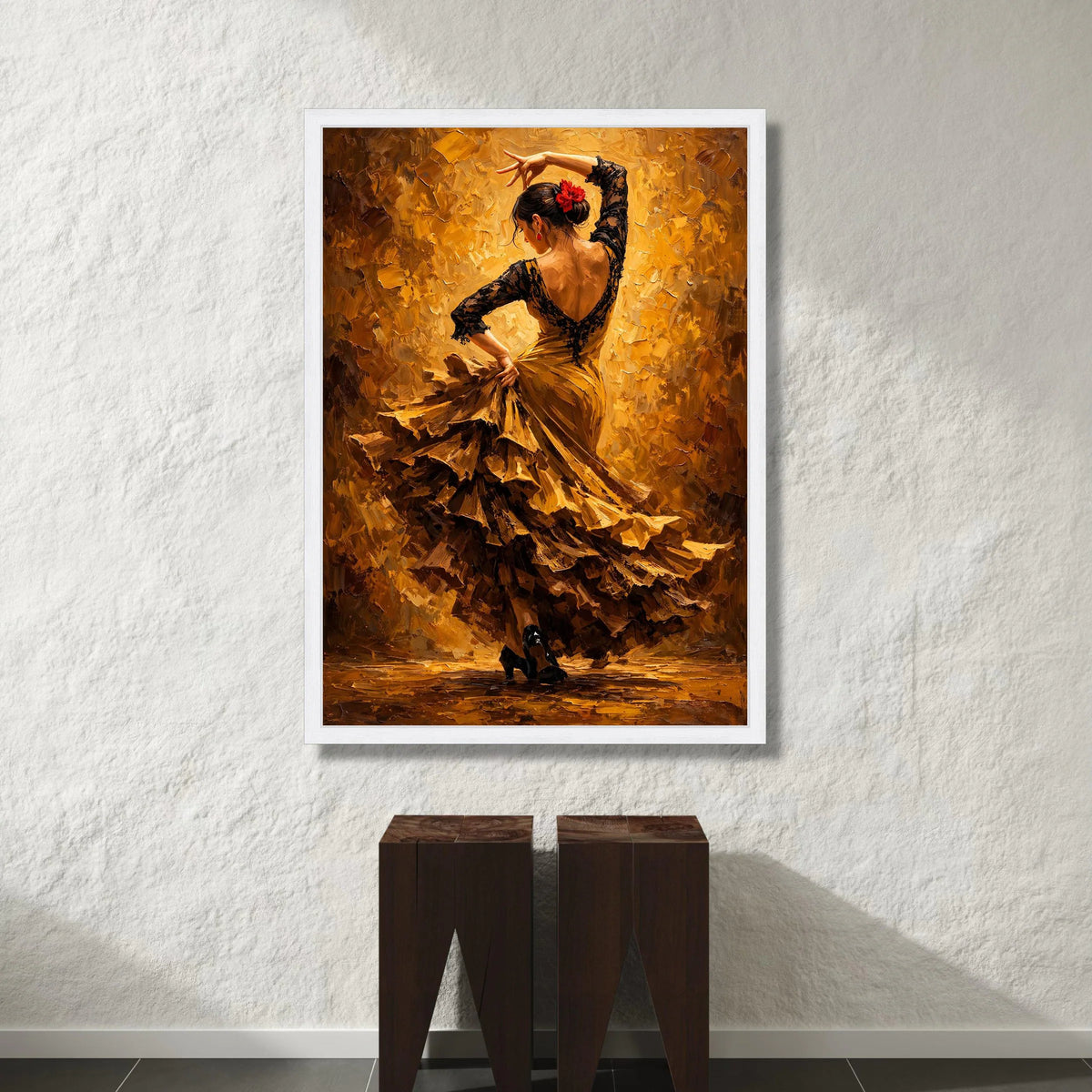 Passionate Flamenco Dancer Canvas Wall Art, Spanish Dance Silhouette, Elegant Woman Ruffled Dress, Vibrant Home Decoration Canvas Print Art
