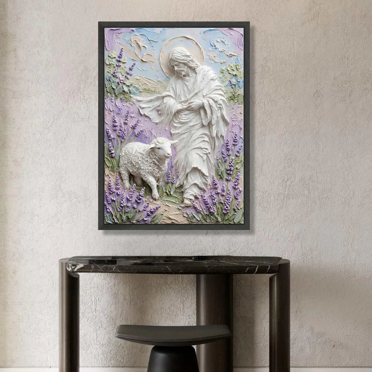 Jesus with Lamb Canvas Wall Art, Spiritual Religious Decor, Pastel Floral Background, Christian Faith Canvas, Inspirational Canvas Print Art