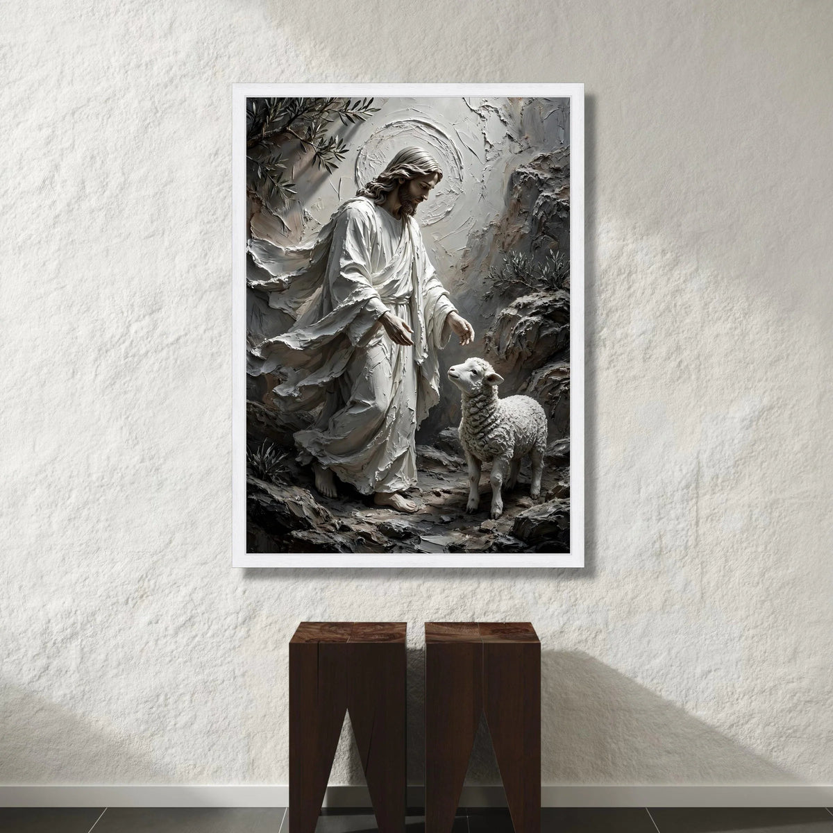 Jesus with Lamb Canvas Wall Art, Spiritual Religious Canvas, Christian Home Decor, Shepherd and Sheep Artwork, Faith Wall Canvas Print Art