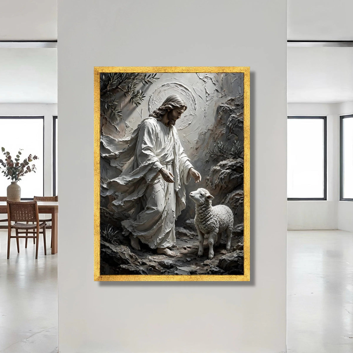 Jesus with Lamb Canvas Wall Art, Spiritual Religious Canvas, Christian Home Decor, Shepherd and Sheep Artwork, Faith Wall Canvas Print Art