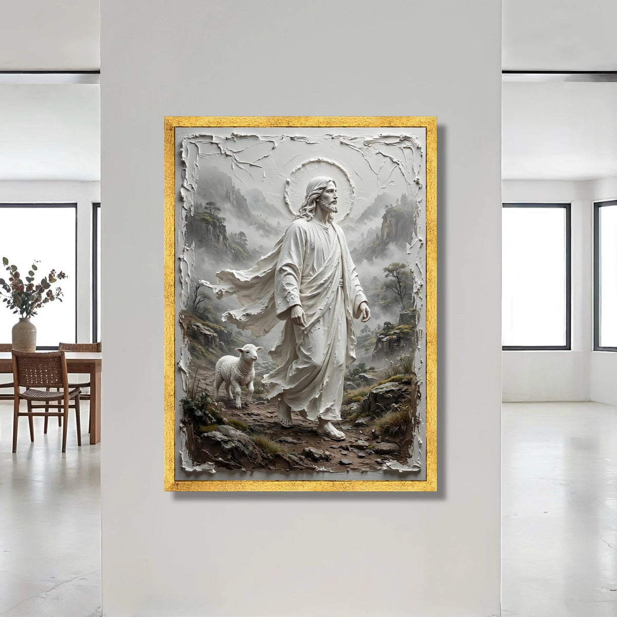 Jesus with Lamb Canvas Wall Art, Religious Spiritual Decor, Christian Faith Illustration, Inspirational Wall Hanging, Canvas Print Art