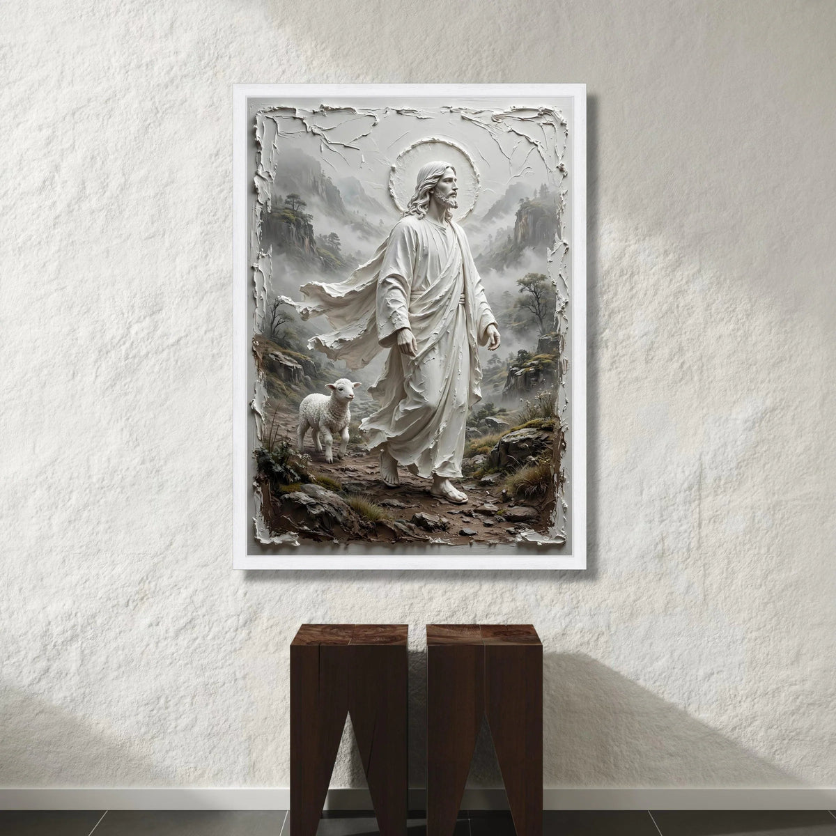 Jesus with Lamb Canvas Wall Art, Religious Spiritual Decor, Christian Faith Illustration, Inspirational Wall Hanging, Canvas Print Art