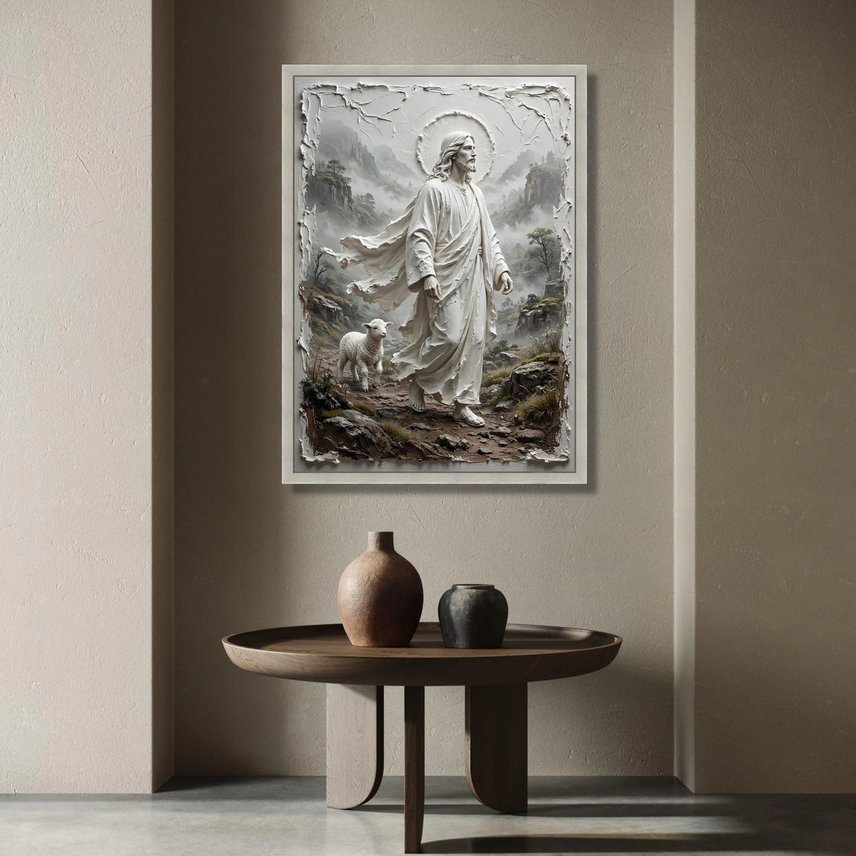 Jesus with Lamb Canvas Wall Art, Religious Spiritual Decor, Christian Faith Illustration, Inspirational Wall Hanging, Canvas Print Art