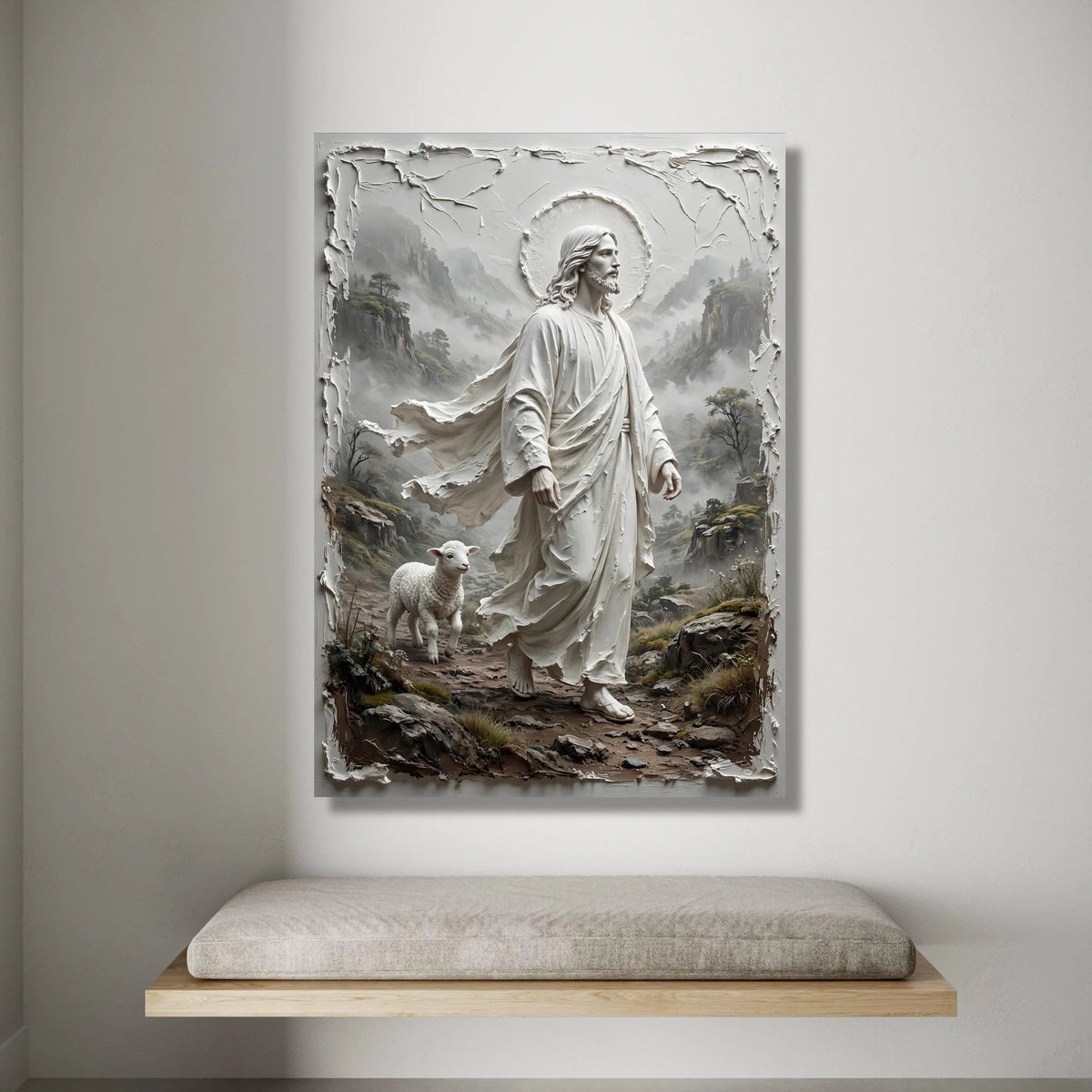 Jesus with Lamb Canvas Wall Art, Religious Spiritual Decor, Christian Faith Illustration, Inspirational Wall Hanging, Canvas Print Art