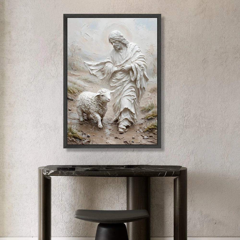 Gentle Shepherd with Lamb Canvas Wall Art, Spiritual Religious Canvas, Christian Faith Home Decoration, Peaceful Pastoral Canvas Print Art
