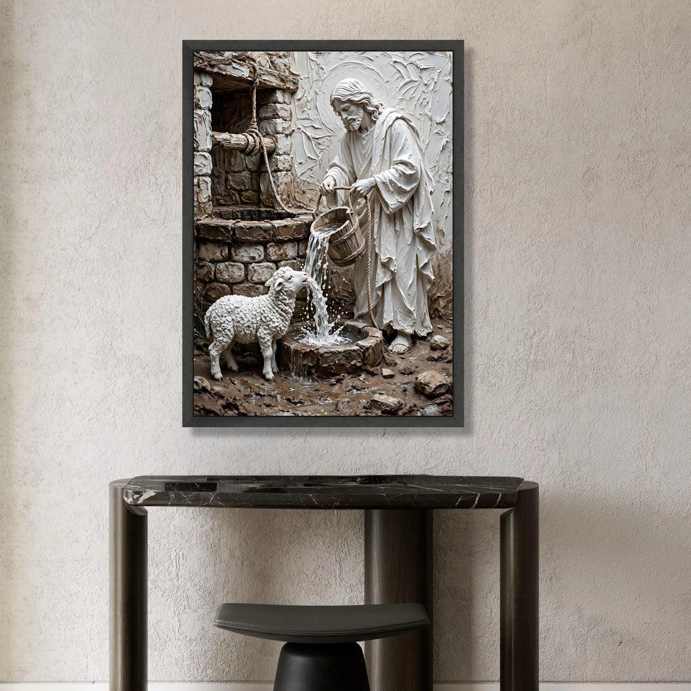 Jesus Caring for Lamb Canvas Wall Art, Religious Spiritual Wall Decor, Sacred Christian Home Decoration, Compassionate Canvas Print Art