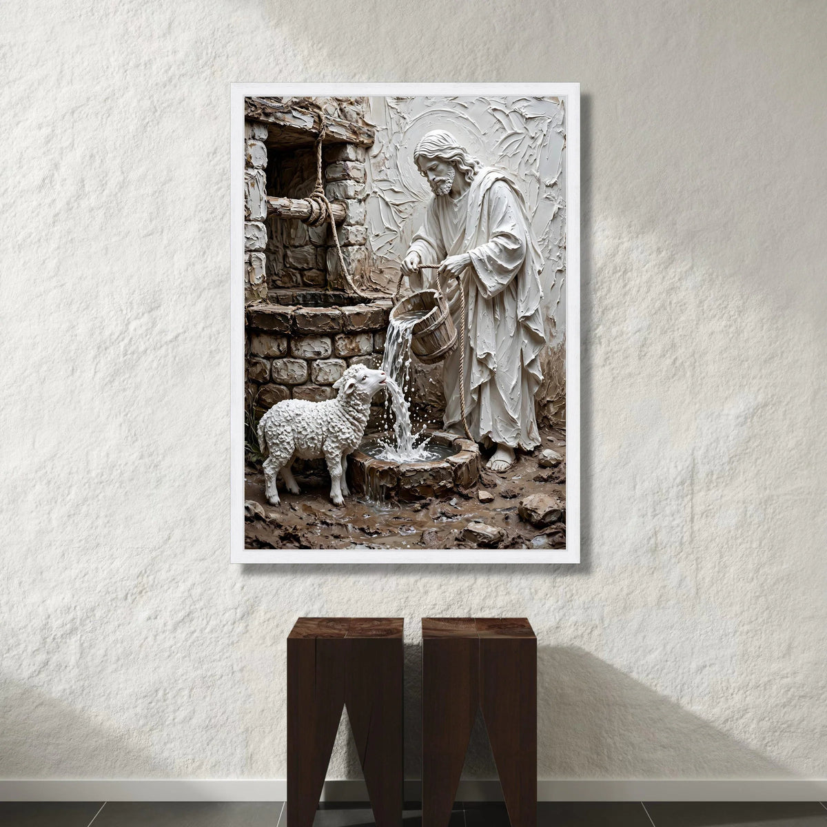 Jesus Caring for Lamb Canvas Wall Art, Religious Spiritual Wall Decor, Sacred Christian Home Decoration, Compassionate Canvas Print Art
