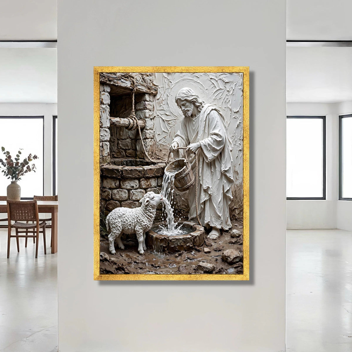 Jesus Caring for Lamb Canvas Wall Art, Religious Spiritual Wall Decor, Sacred Christian Home Decoration, Compassionate Canvas Print Art