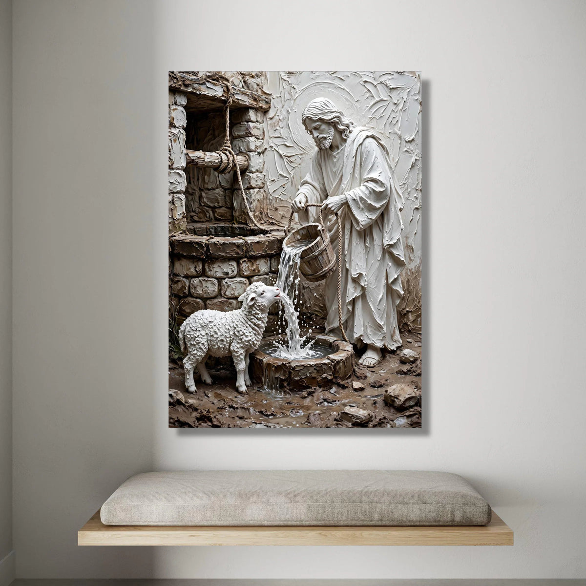 Jesus Caring for Lamb Canvas Wall Art, Religious Spiritual Wall Decor, Sacred Christian Home Decoration, Compassionate Canvas Print Art