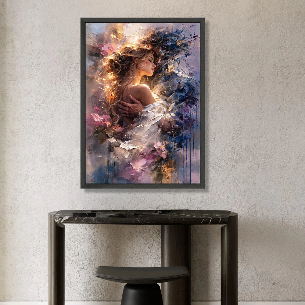 Romantic Embrace Canvas Wall Art, Woman and Man Portrait, Abstract Couple Painting, Intimate Love Scene Canvas, Modern Home Canvas Print Art