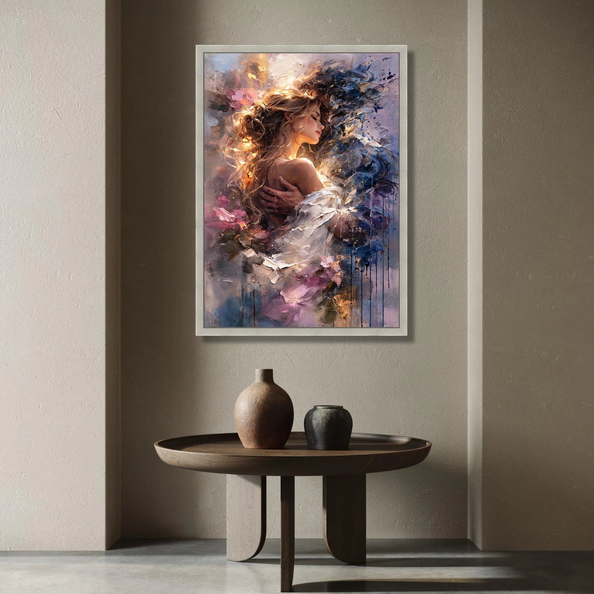 Romantic Embrace Canvas Wall Art, Woman and Man Portrait, Abstract Couple Painting, Intimate Love Scene Canvas, Modern Home Canvas Print Art