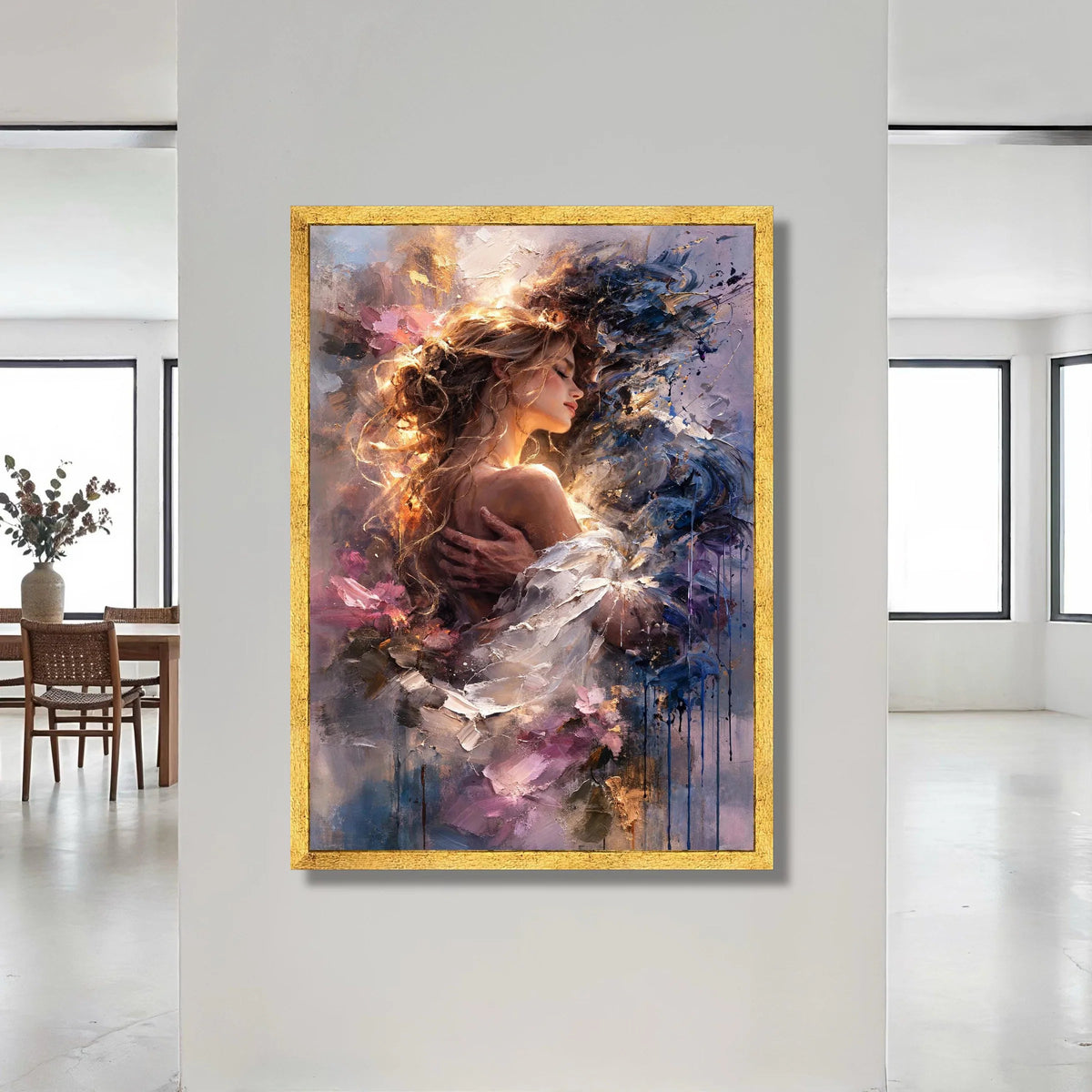 Romantic Embrace Canvas Wall Art, Woman and Man Portrait, Abstract Couple Painting, Intimate Love Scene Canvas, Modern Home Canvas Print Art