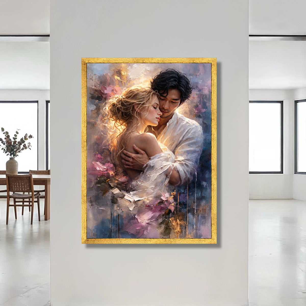 Romantic Embrace Canvas Wall Art, Couple Soft Light, Sensual Love Painting, Sentimental Home Decoration, Intimate Canvas Print Art