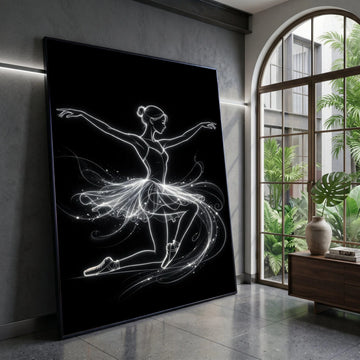 Elegant Ballerina Silhouette Canvas, Light Line Dance Art, Ballet Dancer Wall Decor, Ethereal Movement Canvas, Modern Dance Canvas Print Art