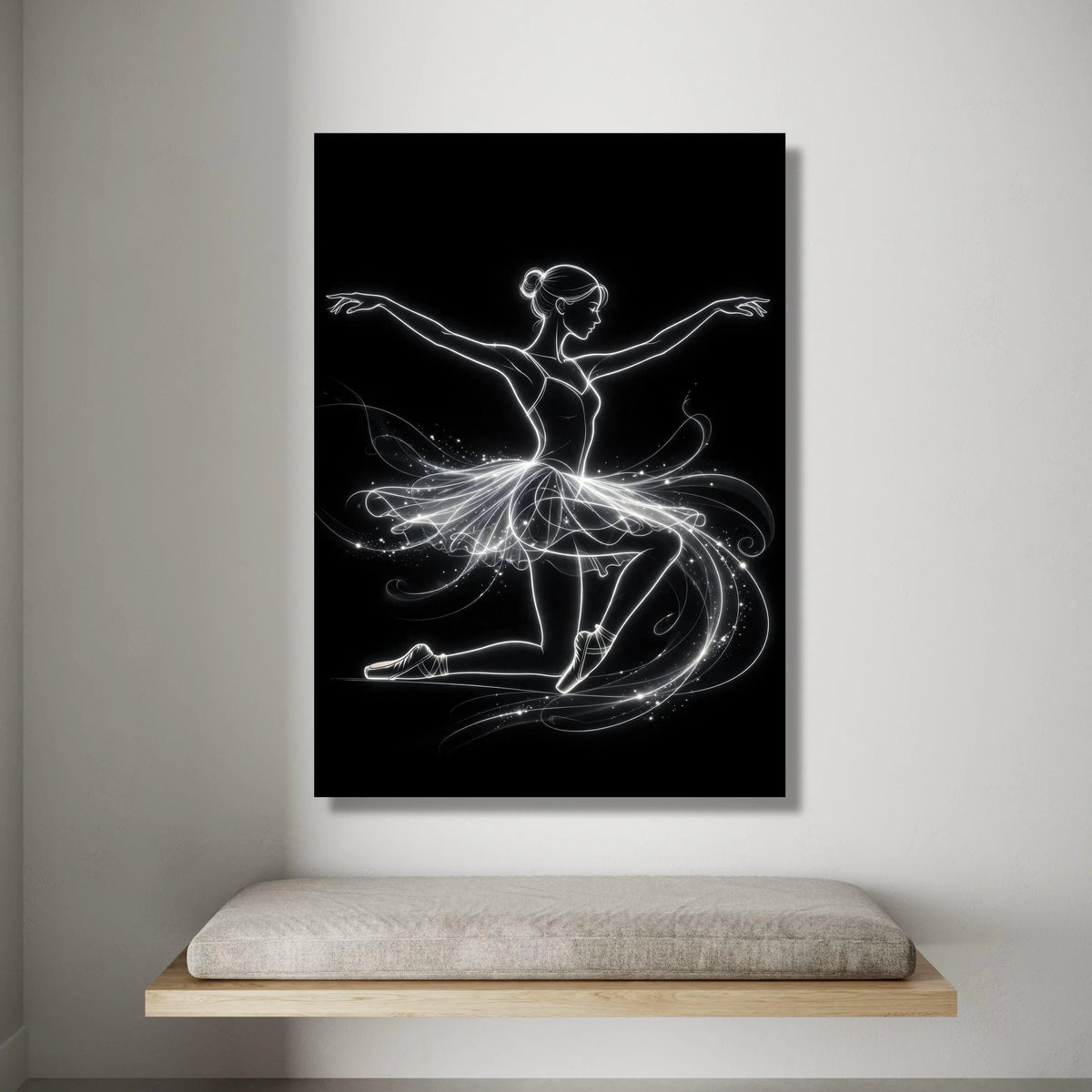 Elegant Ballerina Silhouette Canvas, Light Line Dance Art, Ballet Dancer Wall Decor, Ethereal Movement Canvas, Modern Dance Canvas Print Art