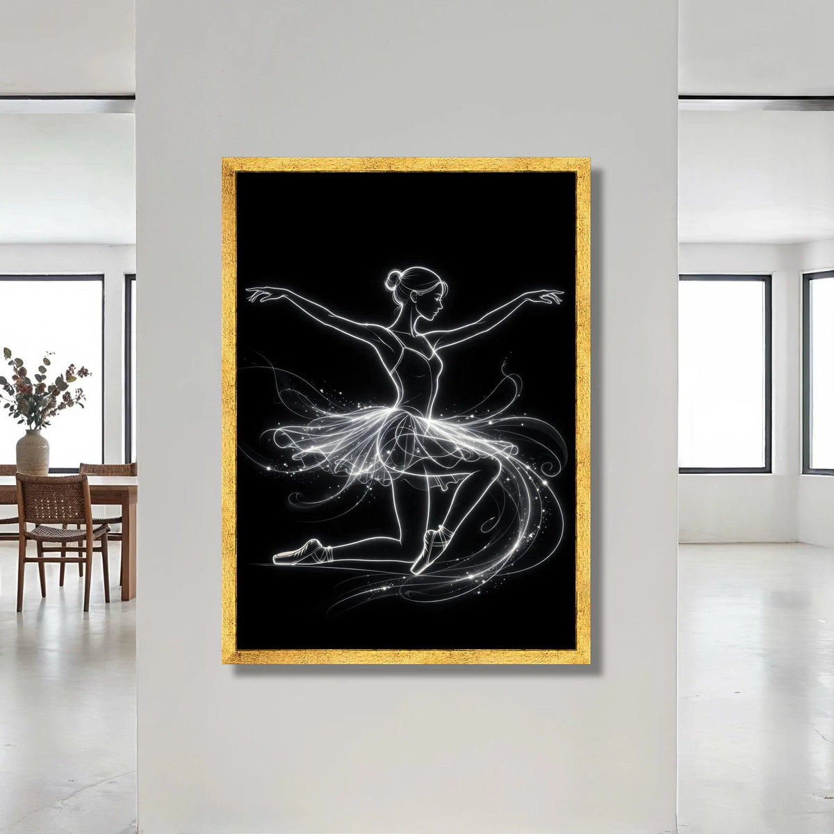 Elegant Ballerina Silhouette Canvas, Light Line Dance Art, Ballet Dancer Wall Decor, Ethereal Movement Canvas, Modern Dance Canvas Print Art
