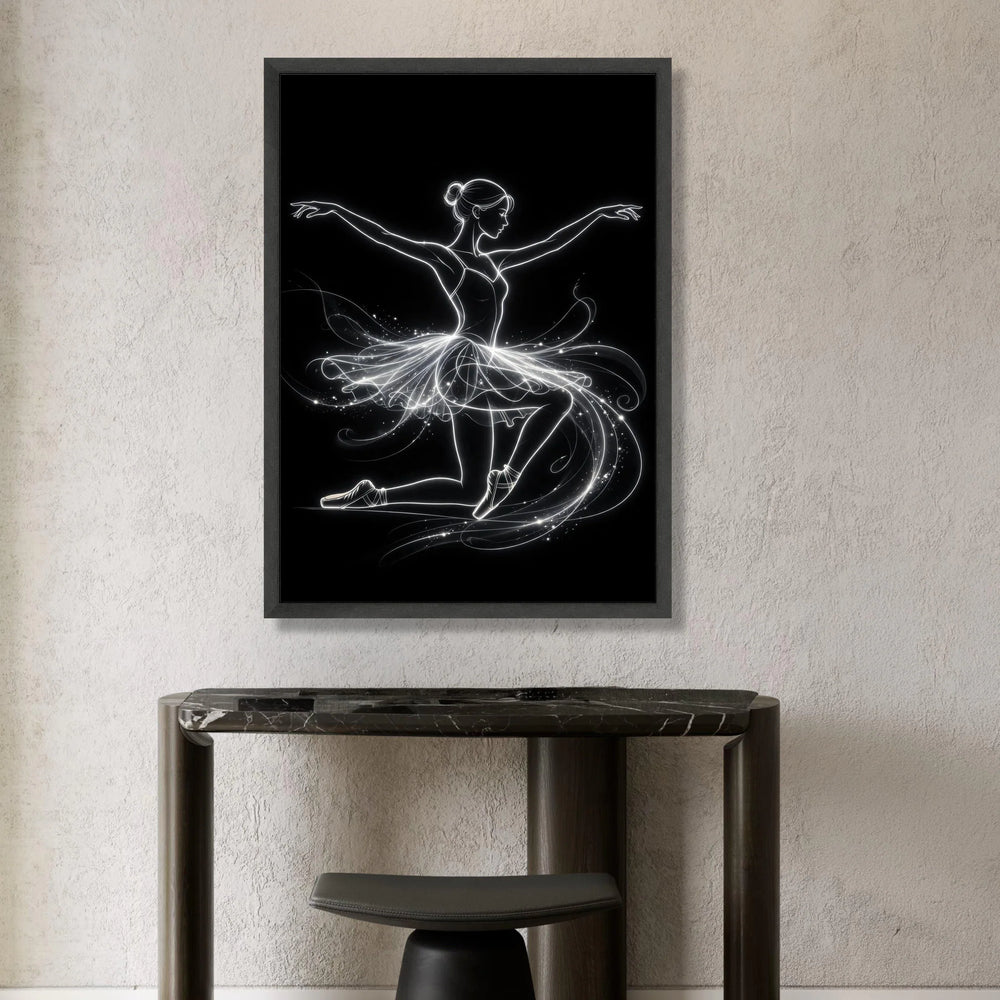 Elegant Ballerina Silhouette Canvas, Light Line Dance Art, Ballet Dancer Wall Decor, Ethereal Movement Canvas, Modern Dance Canvas Print Art