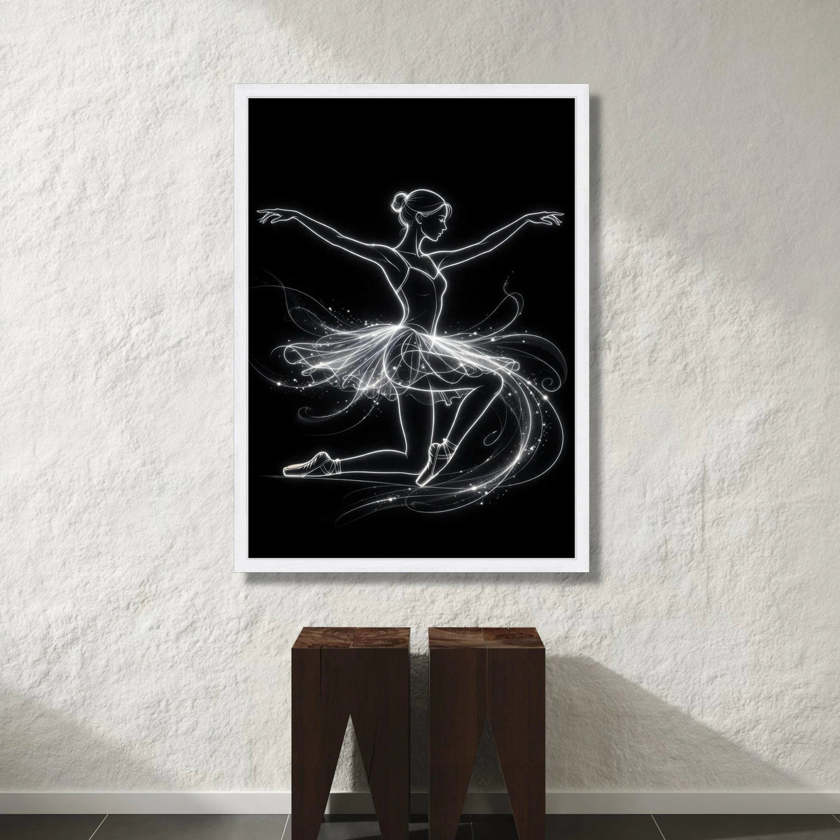 Elegant Ballerina Silhouette Canvas, Light Line Dance Art, Ballet Dancer Wall Decor, Ethereal Movement Canvas, Modern Dance Canvas Print Art
