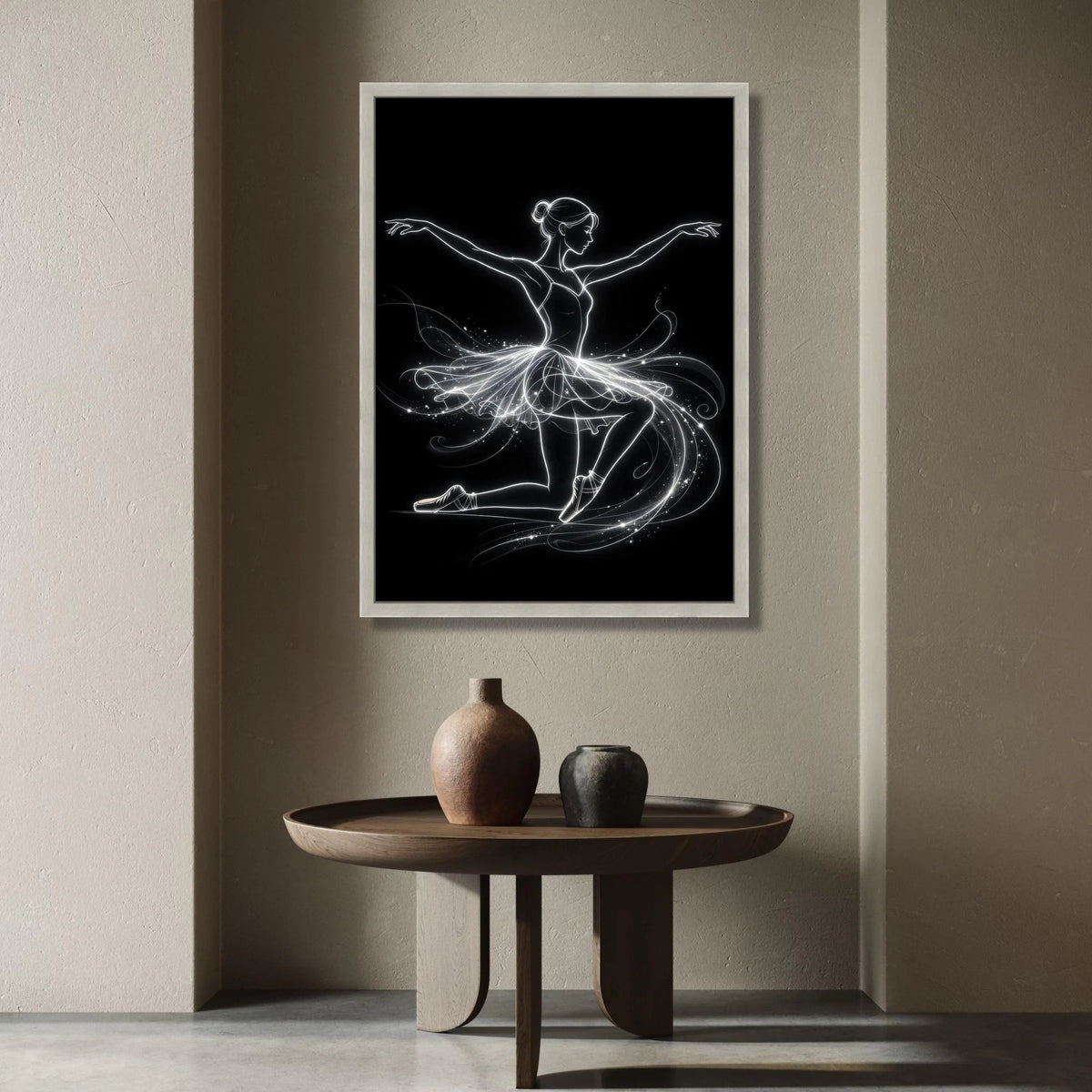 Elegant Ballerina Silhouette Canvas, Light Line Dance Art, Ballet Dancer Wall Decor, Ethereal Movement Canvas, Modern Dance Canvas Print Art