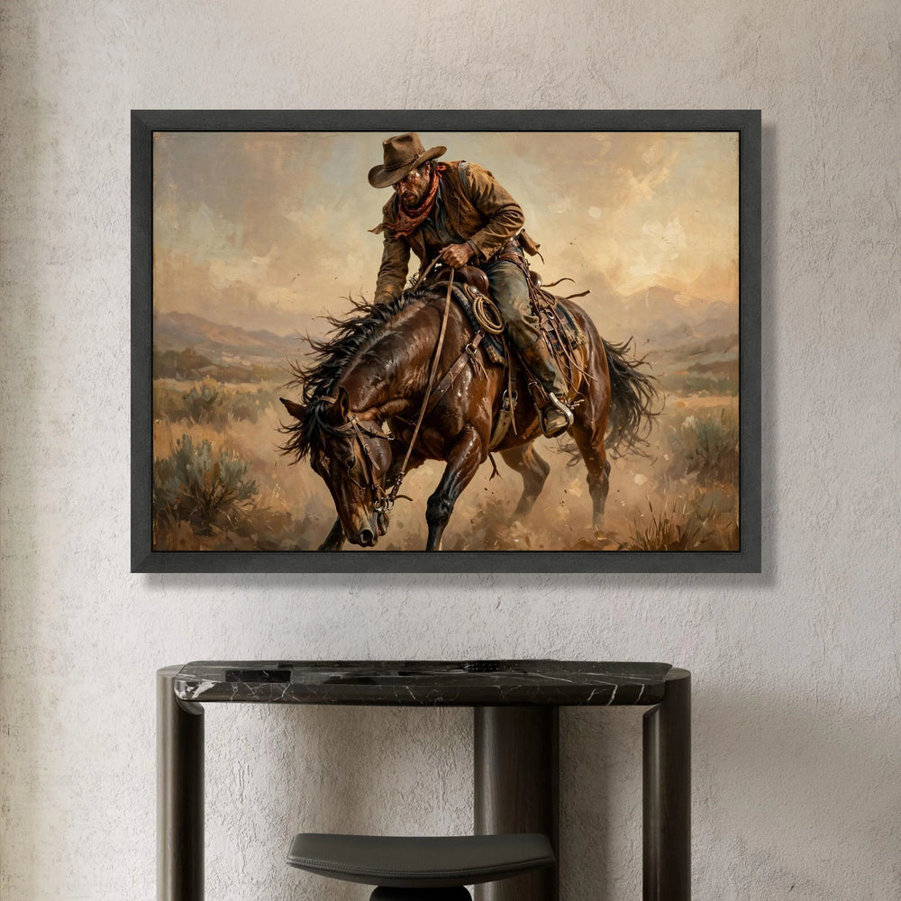 Cowboy Riding Horse Canvas Wall Art, Western Cowboy Scene, Rustic Horseback Canvas, Cowboy Home Decor, Rodeo Style Wall Art Canvas Print Art