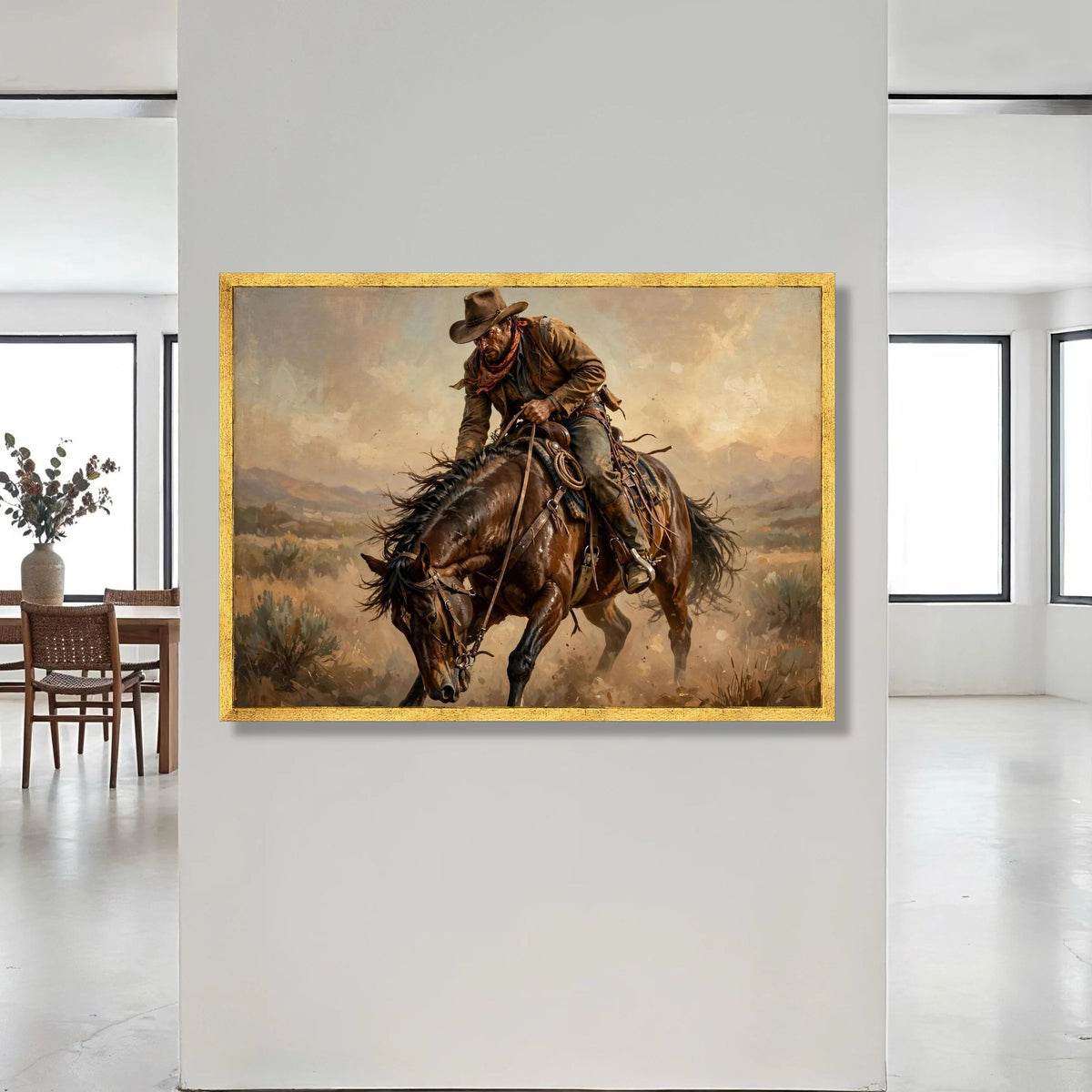 Cowboy Riding Horse Canvas Wall Art, Western Cowboy Scene, Rustic Horseback Canvas, Cowboy Home Decor, Rodeo Style Wall Art Canvas Print Art