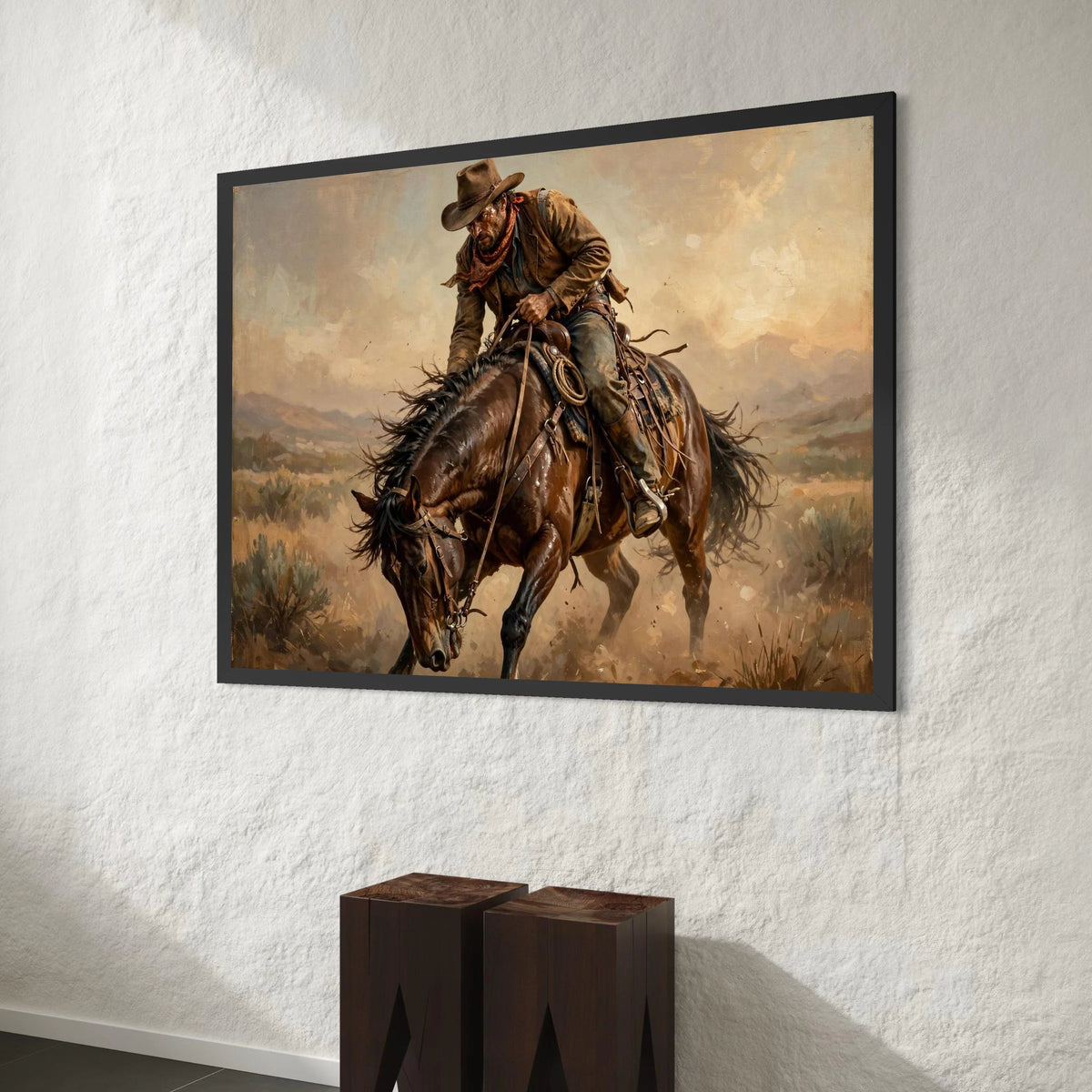 Cowboy Riding Horse Canvas Wall Art, Western Cowboy Scene, Rustic Horseback Canvas, Cowboy Home Decor, Rodeo Style Wall Art Canvas Print Art