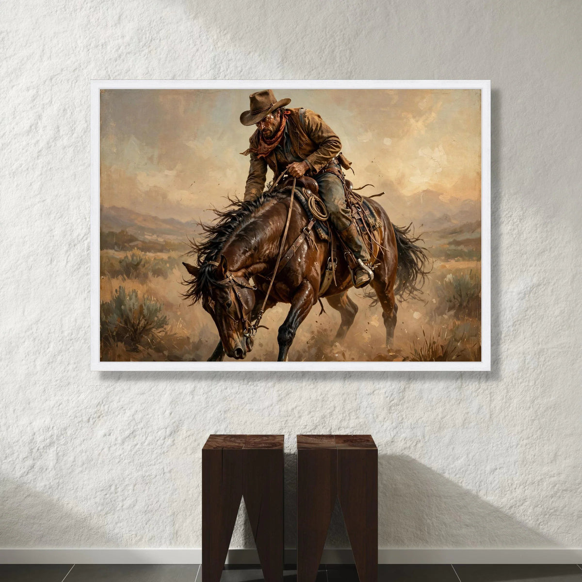 Cowboy Riding Horse Canvas Wall Art, Western Cowboy Scene, Rustic Horseback Canvas, Cowboy Home Decor, Rodeo Style Wall Art Canvas Print Art