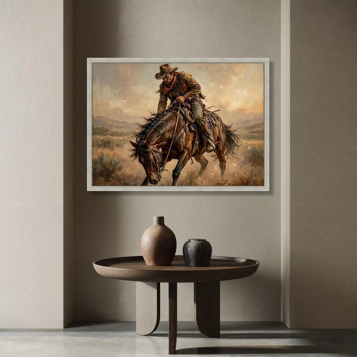 Cowboy Riding Horse Canvas Wall Art, Western Cowboy Scene, Rustic Horseback Canvas, Cowboy Home Decor, Rodeo Style Wall Art Canvas Print Art