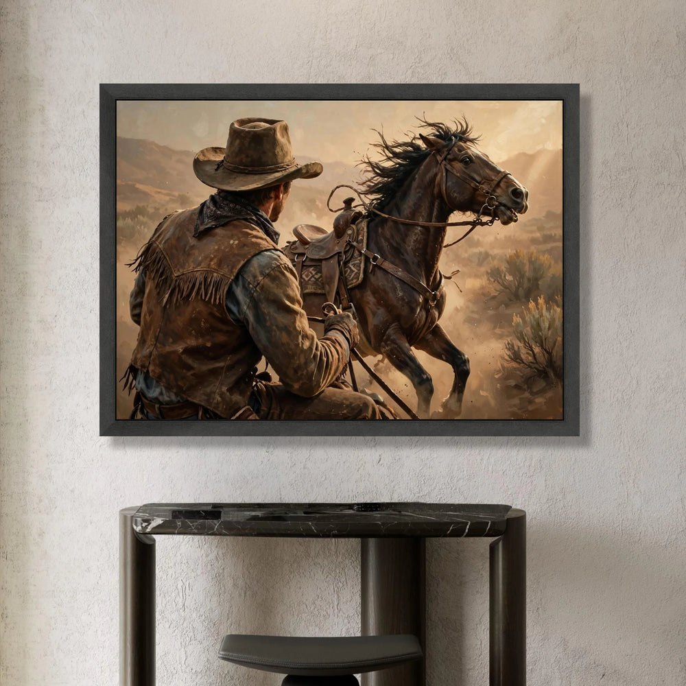 Cowboy and Mustang Canvas Wall Art, Western Horse Rider Canvas, Rustic Desert Scene, Wild West Canvas, Cowboy Home Decor, Canvas Print Art