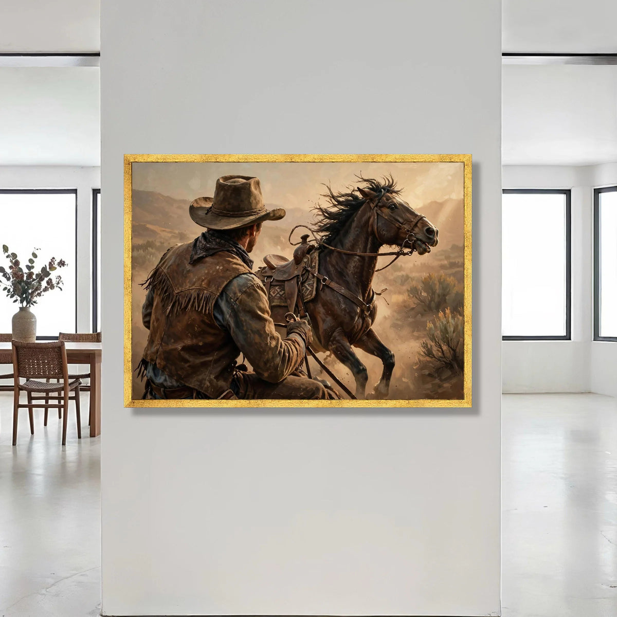 Cowboy and Mustang Canvas Wall Art, Western Horse Rider Canvas, Rustic Desert Scene, Wild West Canvas, Cowboy Home Decor, Canvas Print Art