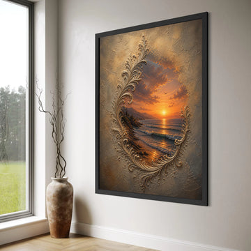 Sunset Ocean View Canvas Wall Art, Coastal Landscape Canvas, Seaside Sunset Scene, Decorative Beach Canvas, Nature Wall Decor Print Art