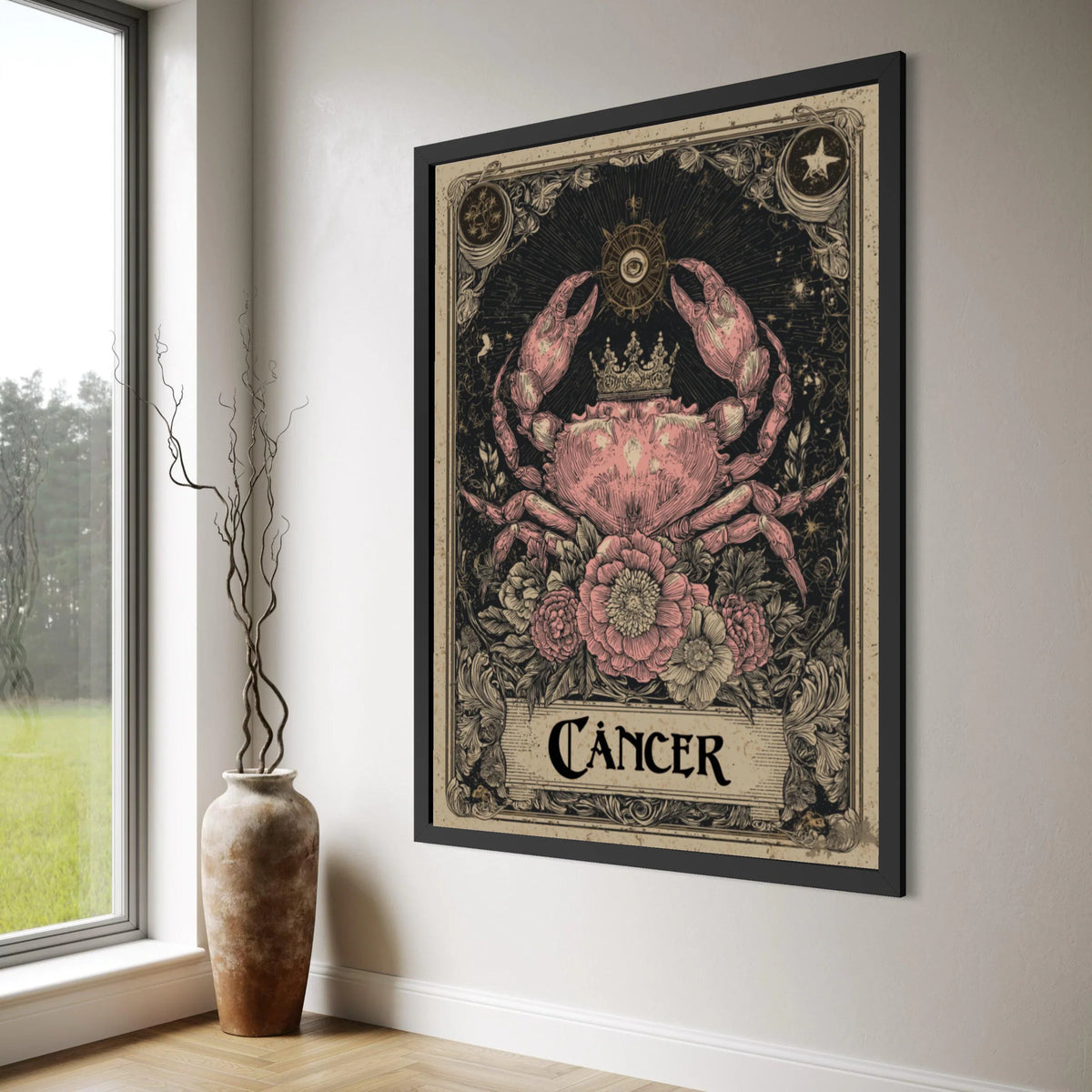 Zodiac Cancer Canvas Wall Art, Astrological Crab Illustration, Celestial Astrology Decor, Horoscope Canvas Print, Mystic Cosmic Print Art