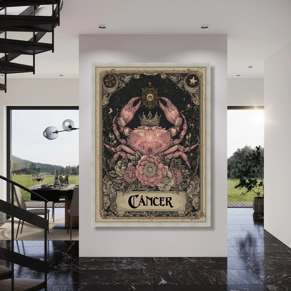Zodiac Cancer Canvas Wall Art, Astrological Crab Illustration, Celestial Astrology Decor, Horoscope Canvas Print, Mystic Cosmic Print Art