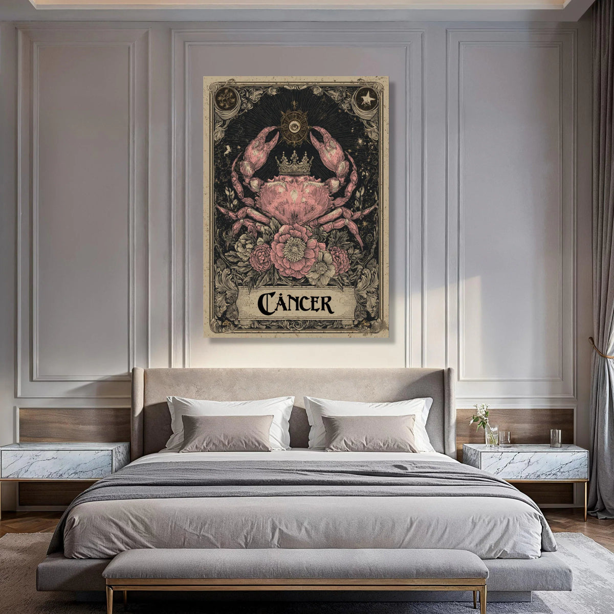 Zodiac Cancer Canvas Wall Art, Astrological Crab Illustration, Celestial Astrology Decor, Horoscope Canvas Print, Mystic Cosmic Print Art
